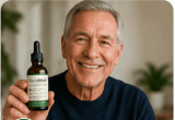 Smiling senior man sharing a positive review for GlycoMelt.
